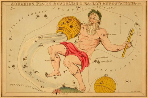 Aquarius, Piscis Australis and Ballon Aerostatique, 1825 Black Ornate Wood Framed Art Print with Double Matting by Aspin, Jehoshaphat