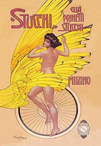 Stucchi Bicycles Black Ornate Wood Framed Art Print with Double Matting by Malerba, Gian Emilio