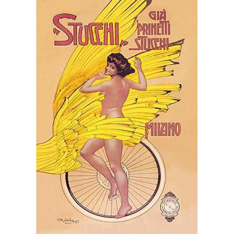 Stucchi Bicycles Gold Ornate Wood Framed Art Print with Double Matting by Malerba, Gian Emilio
