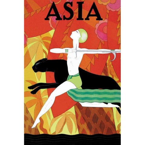 Mowgli and the Black Panther with Title, 1926 Black Modern Wood Framed Art Print by McIntosh, Frank