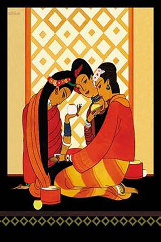 Burma-Gossip, 1926 Black Ornate Wood Framed Art Print with Double Matting by McIntosh, Frank