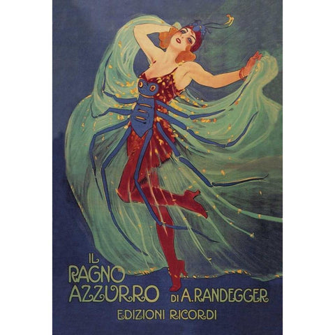 Il Ragno Azzurro (The Blue Spider), 1912 Black Modern Wood Framed Art Print with Double Matting by Metlicovitz, Leopoldo
