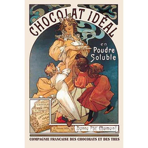 Chocolat Ideal, 1897 Black Modern Wood Framed Art Print by Mucha, Alphonse