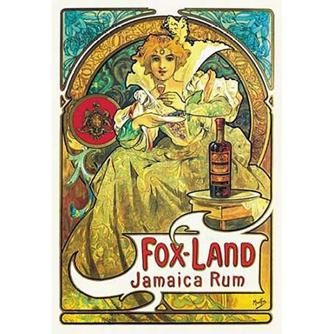 Fox-Land Jamaica Maps, 1897 Black Modern Wood Framed Art Print with Double Matting by Mucha, Alphonse