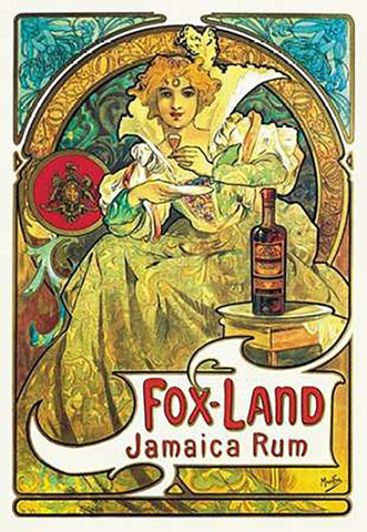 Fox-Land Jamaica Maps, 1897 White Modern Wood Framed Art Print with Double Matting by Mucha, Alphonse