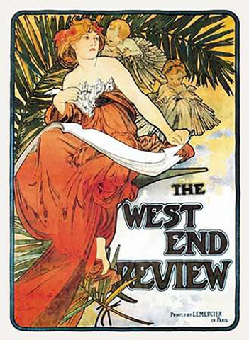 The West End Review, 1898 White Modern Wood Framed Art Print with Double Matting by Mucha, Alphonse