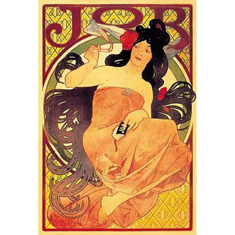 Job Gold Ornate Wood Framed Art Print with Double Matting by Mucha, Alphonse