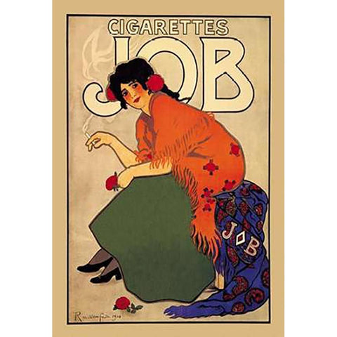 Cigarettes Job White Modern Wood Framed Art Print by Mucha, Alphonse