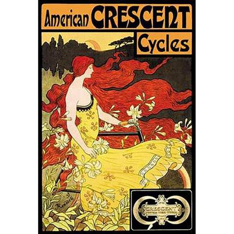 American Crescent Cycles, 1901 Gold Ornate Wood Framed Art Print with Double Matting by Ramsdell, Fred