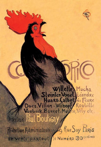 Cocorico, 1899 White Modern Wood Framed Art Print with Double Matting by Steinlen, Theophile