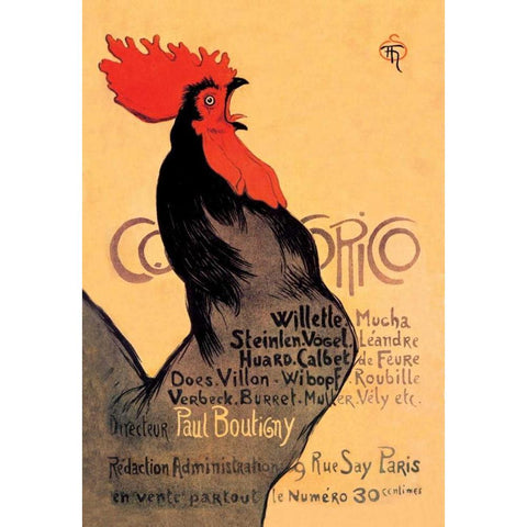 Cocorico, 1899 Black Modern Wood Framed Art Print with Double Matting by Steinlen, Theophile