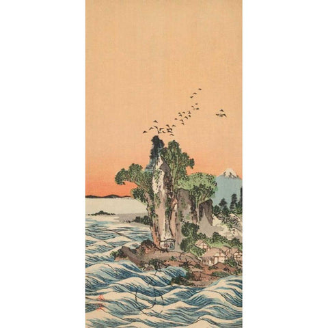 View of Shichirigahama, 1880 Gold Ornate Wood Framed Art Print with Double Matting by Tani, Buncho