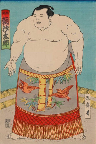 Sumo Wrestler, 1850 White Modern Wood Framed Art Print with Double Matting by Unknown