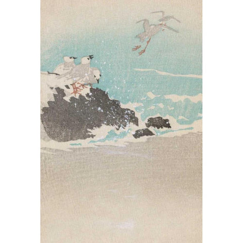 Plovers over waves White Modern Wood Framed Art Print by Unknown