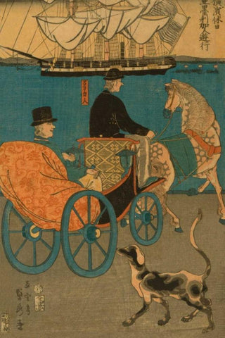 Americans enjoying Sunday in Yokohama (Yokohama kyujitsu Amerikajin yuko), 1861 White Modern Wood Framed Art Print with Double Matting by Utagawa, Sadahide