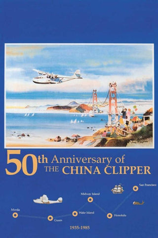 50th Anniversary of the China Clipper White Modern Wood Framed Art Print with Double Matting by Unknown