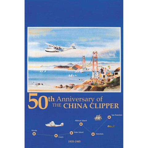 50th Anniversary of the China Clipper White Modern Wood Framed Art Print by Unknown