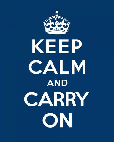 Keep Calm and Carry On - Blue Black Ornate Wood Framed Art Print with Double Matting by The British Ministry of Information