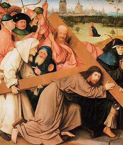 Museumist Carrying The Cross White Modern Wood Framed Art Print with Double Matting by Bosch, Hieronymus