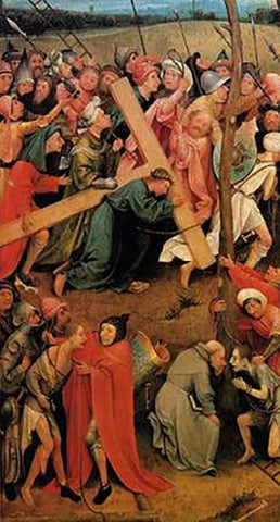 Museumist Carrying The Cross III White Modern Wood Framed Art Print with Double Matting by Bosch, Hieronymus