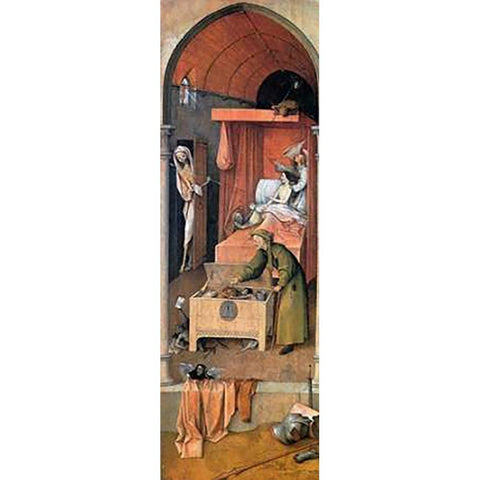 Death And The Miser White Modern Wood Framed Art Print by Bosch, Hieronymus