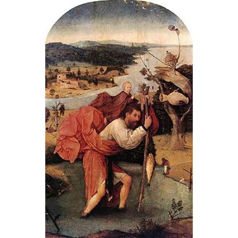 St Museumistopher Carrying The Museumist Child Gold Ornate Wood Framed Art Print with Double Matting by Bosch, Hieronymus