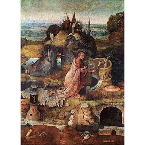 St Jerome Black Modern Wood Framed Art Print with Double Matting by Bosch, Hieronymus