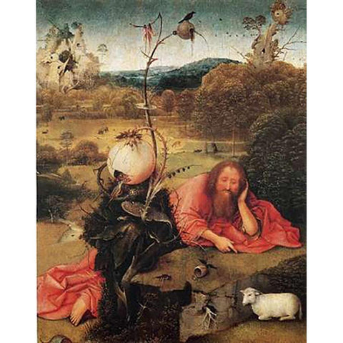 St John The Baptist In The Wilderness Gold Ornate Wood Framed Art Print with Double Matting by Bosch, Hieronymus