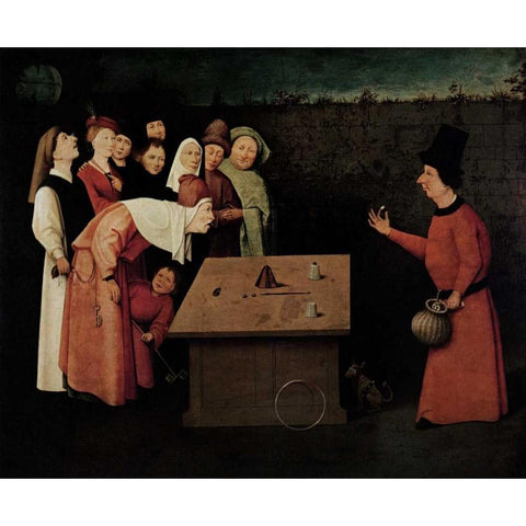 The Conjuror White Modern Wood Framed Art Print by Bosch, Hieronymus