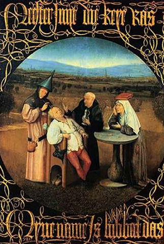 The Cure Of Folly Black Ornate Wood Framed Art Print with Double Matting by Bosch, Hieronymus