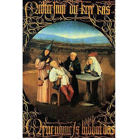 The Cure Of Folly White Modern Wood Framed Art Print by Bosch, Hieronymus