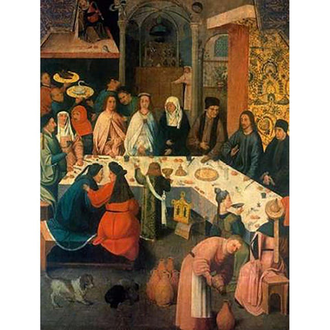 The Wedding At Cana Black Modern Wood Framed Art Print with Double Matting by Bosch, Hieronymus