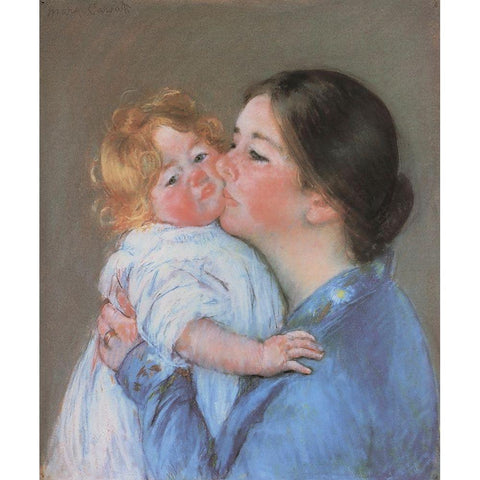 A Kiss For Baby Anne 1897 Gold Ornate Wood Framed Art Print with Double Matting by Cassatt, Mary