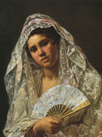 A Seville Belle 1873 White Modern Wood Framed Art Print with Double Matting by Cassatt, Mary