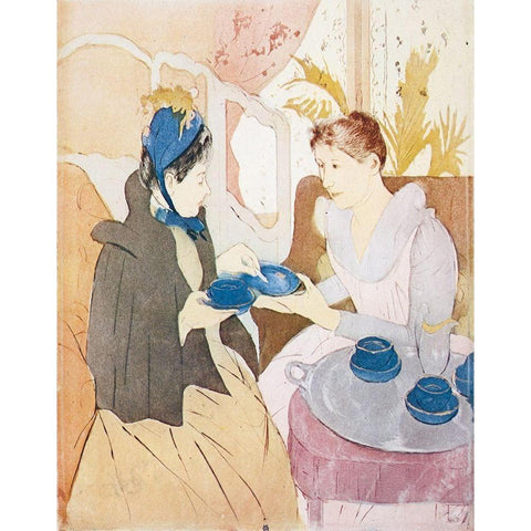 Afternoon Tea Party 1891 (2) Gold Ornate Wood Framed Art Print with Double Matting by Cassatt, Mary