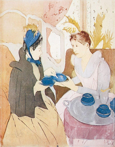 Afternoon Tea Party 1891 (2) White Modern Wood Framed Art Print with Double Matting by Cassatt, Mary