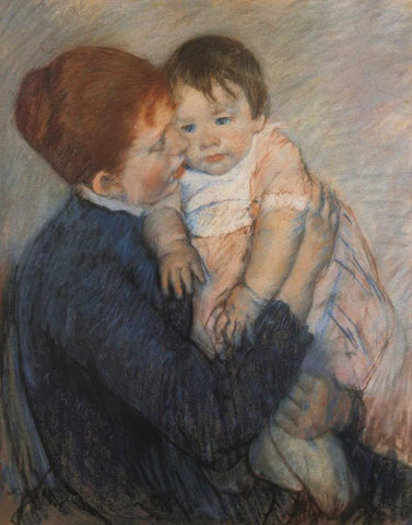 Agatha And Her Child 1891 White Modern Wood Framed Art Print with Double Matting by Cassatt, Mary