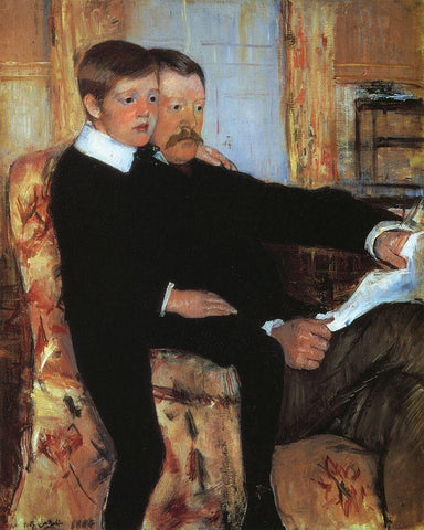 Alexander And His Son Robert 1885 White Modern Wood Framed Art Print with Double Matting by Cassatt, Mary