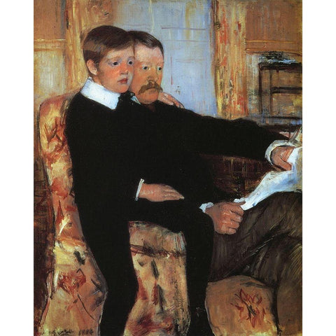 Alexander And His Son Robert 1885 Black Modern Wood Framed Art Print by Cassatt, Mary