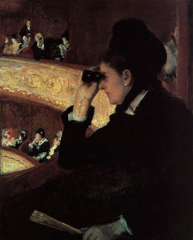 At The Opera 1879 Black Ornate Wood Framed Art Print with Double Matting by Cassatt, Mary