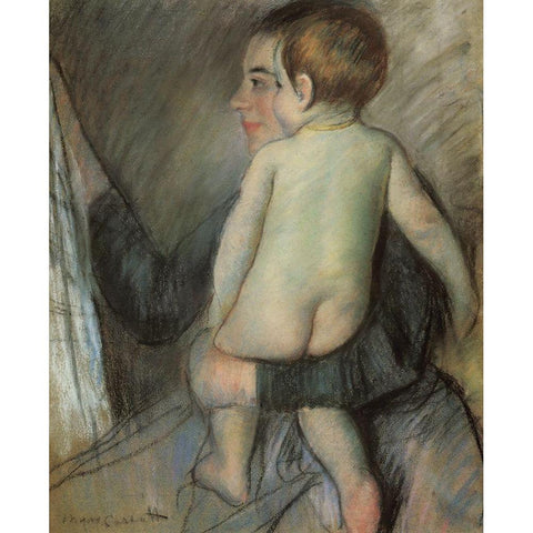 At The Window 1889 Black Modern Wood Framed Art Print with Double Matting by Cassatt, Mary