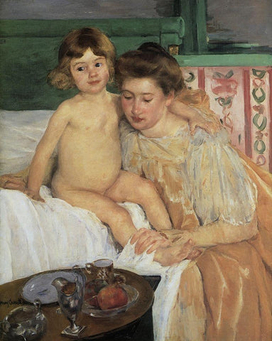 Baby Getting Up From His Nap 1899 Black Ornate Wood Framed Art Print with Double Matting by Cassatt, Mary
