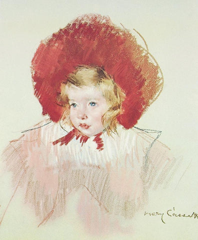 Child With Red Hat White Modern Wood Framed Art Print with Double Matting by Cassatt, Mary