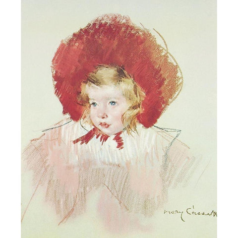 Child With Red Hat White Modern Wood Framed Art Print by Cassatt, Mary