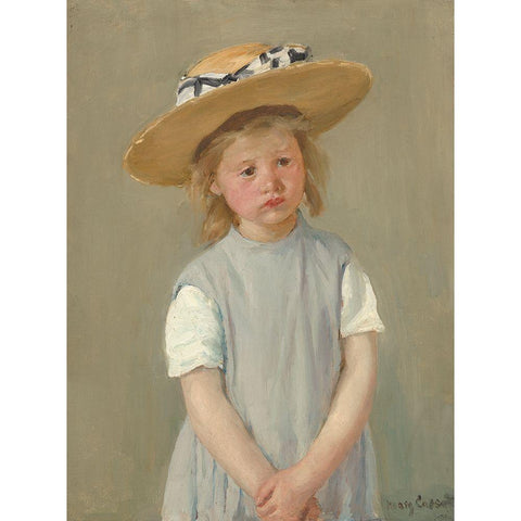 Child With Straw Hat - Version 2 Black Modern Wood Framed Art Print by Cassatt, Mary