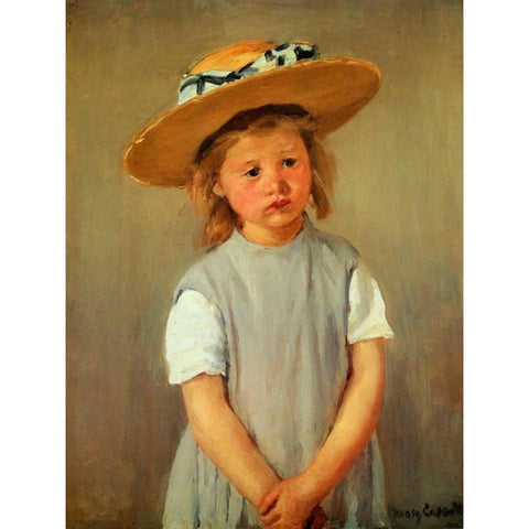 Child With Straw Hat Black Modern Wood Framed Art Print by Cassatt, Mary