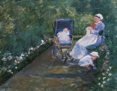 Children In A Garden 1878 White Modern Wood Framed Art Print with Double Matting by Cassatt, Mary
