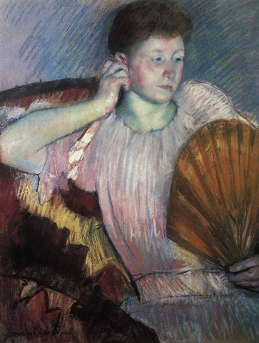 Contemplation 1891 Black Ornate Wood Framed Art Print with Double Matting by Cassatt, Mary