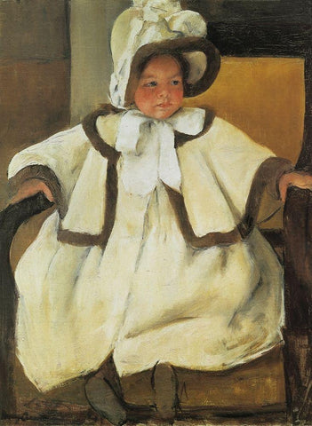 Ellen Mary In A White Coat 1896 White Modern Wood Framed Art Print with Double Matting by Cassatt, Mary
