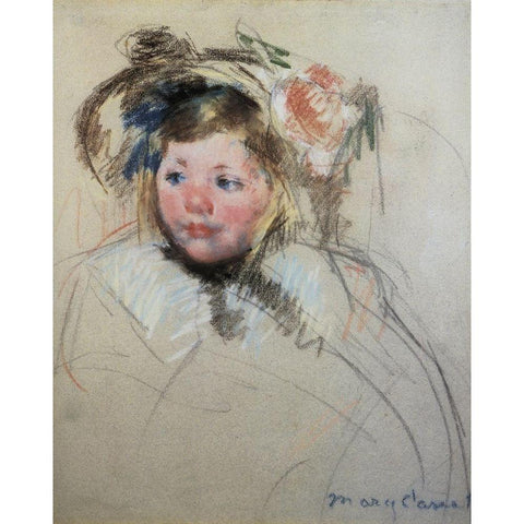 Head Of Sara In A Bonnet Looking To The Left 1901 White Modern Wood Framed Art Print by Cassatt, Mary